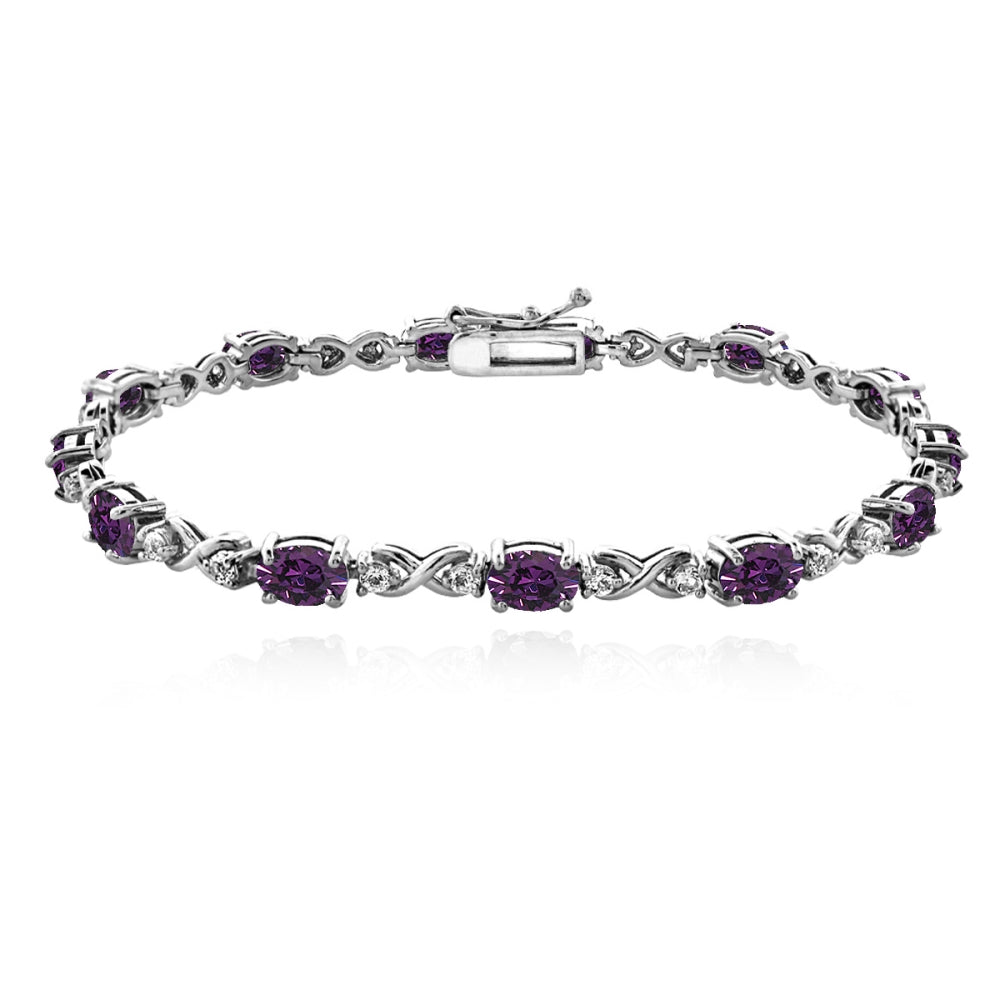 Sterling Silver Purple 6x4mm Oval Infinity Bracelet Made with Swarovski Crystals