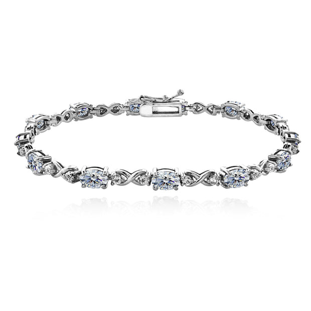 Sterling Silver Clear 6x4mm Oval Infinity Bracelet Made with Swarovski Crystals
