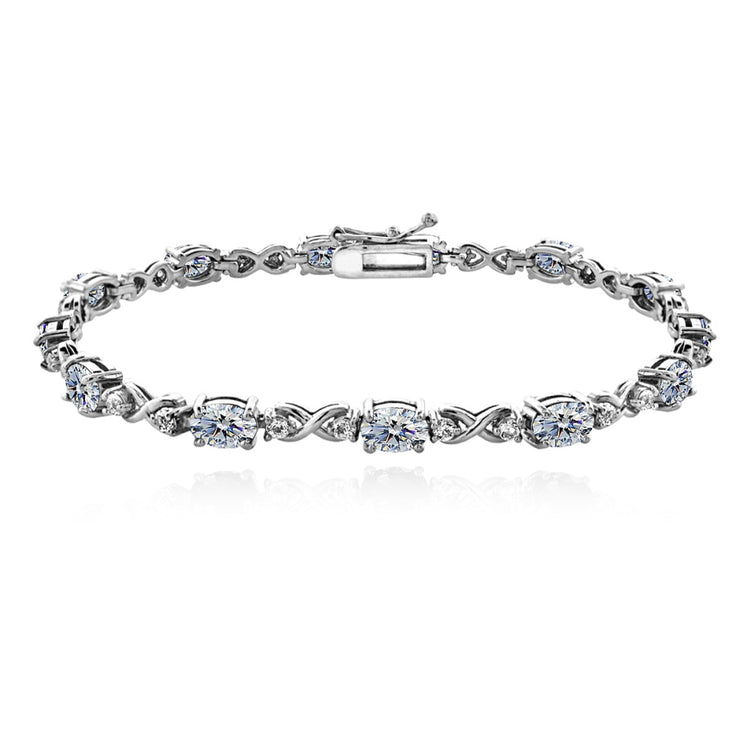 Sterling Silver Clear 6x4mm Oval Infinity Bracelet Made with Swarovski Crystals