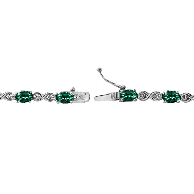 Sterling Silver Green 6x4mm Oval Infinity Bracelet Made with Swarovski Crystals