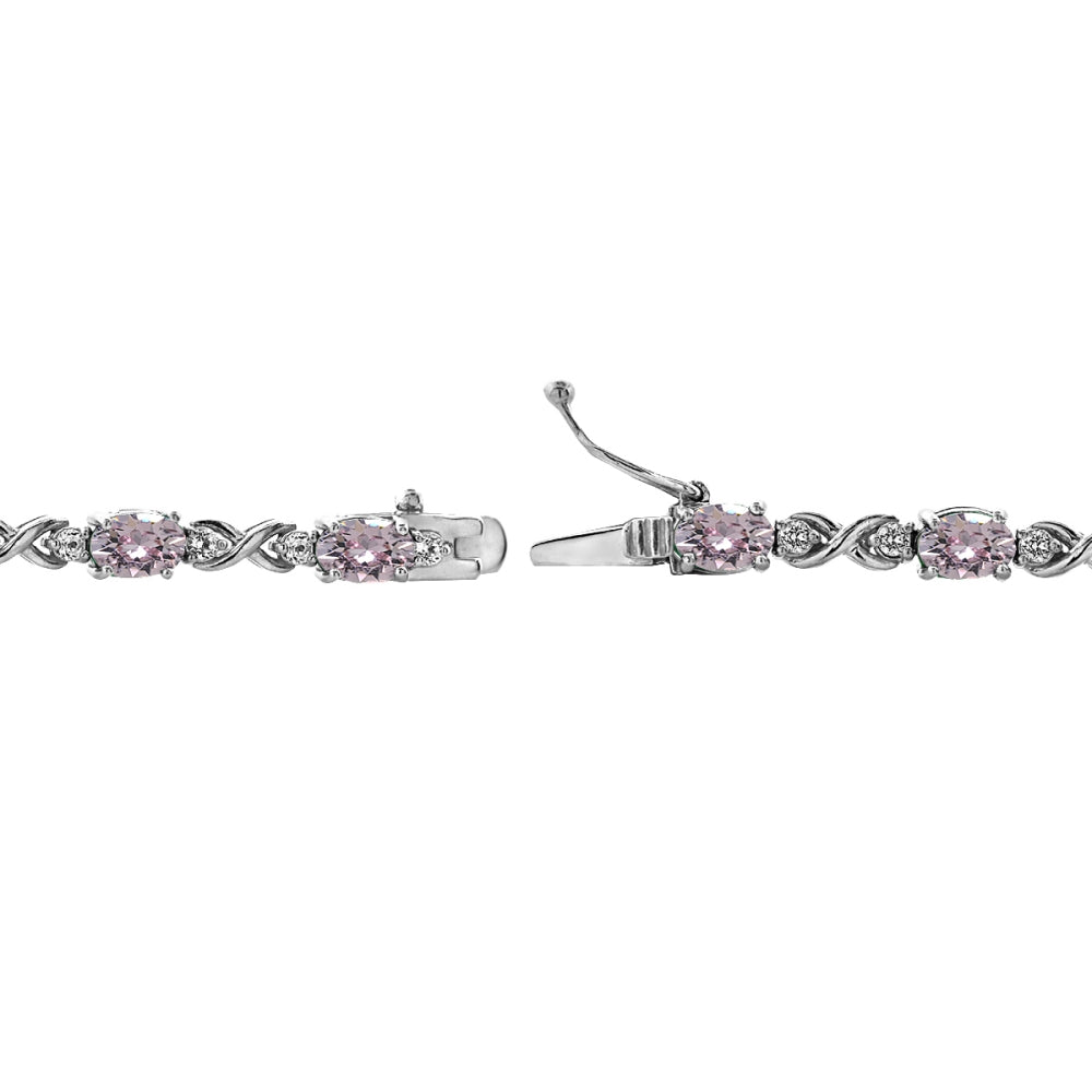 Sterling Silver Pink 6x4mm Oval Infinity Bracelet Made with Swarovski Crystals-2