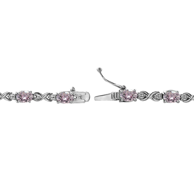 Sterling Silver Pink 6x4mm Oval Infinity Bracelet Made with Swarovski Crystals