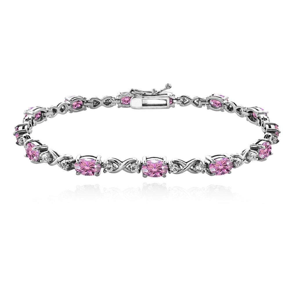Sterling Silver Light Rose 6x4mm Oval Infinity Bracelet Made with Swarovski Crystals