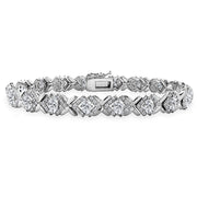 Sterling Silver Created White Sapphire Oval X Design Polished Tennis Bracelet