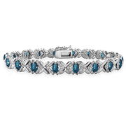 Sterling Silver London Blue Topaz Oval X Design Polished Tennis Bracelet