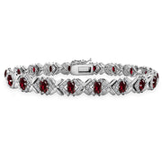 Sterling Silver Created Ruby Oval X Design Polished Tennis Bracelet