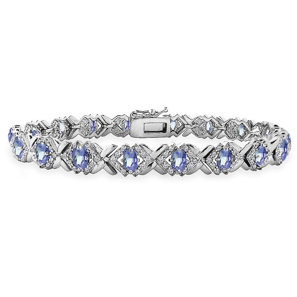 Sterling Silver Tanzanite Oval X Design Polished Tennis Bracelet