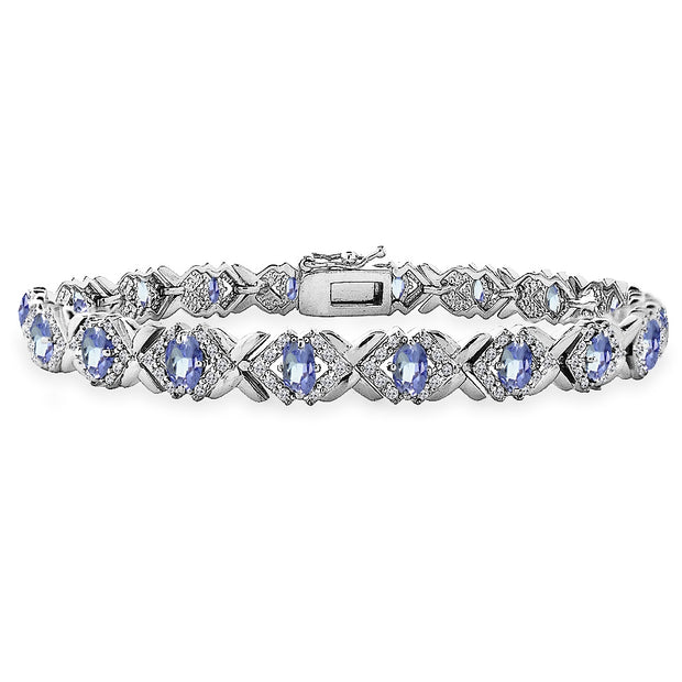 Sterling Silver Tanzanite Oval X Design Polished Tennis Bracelet