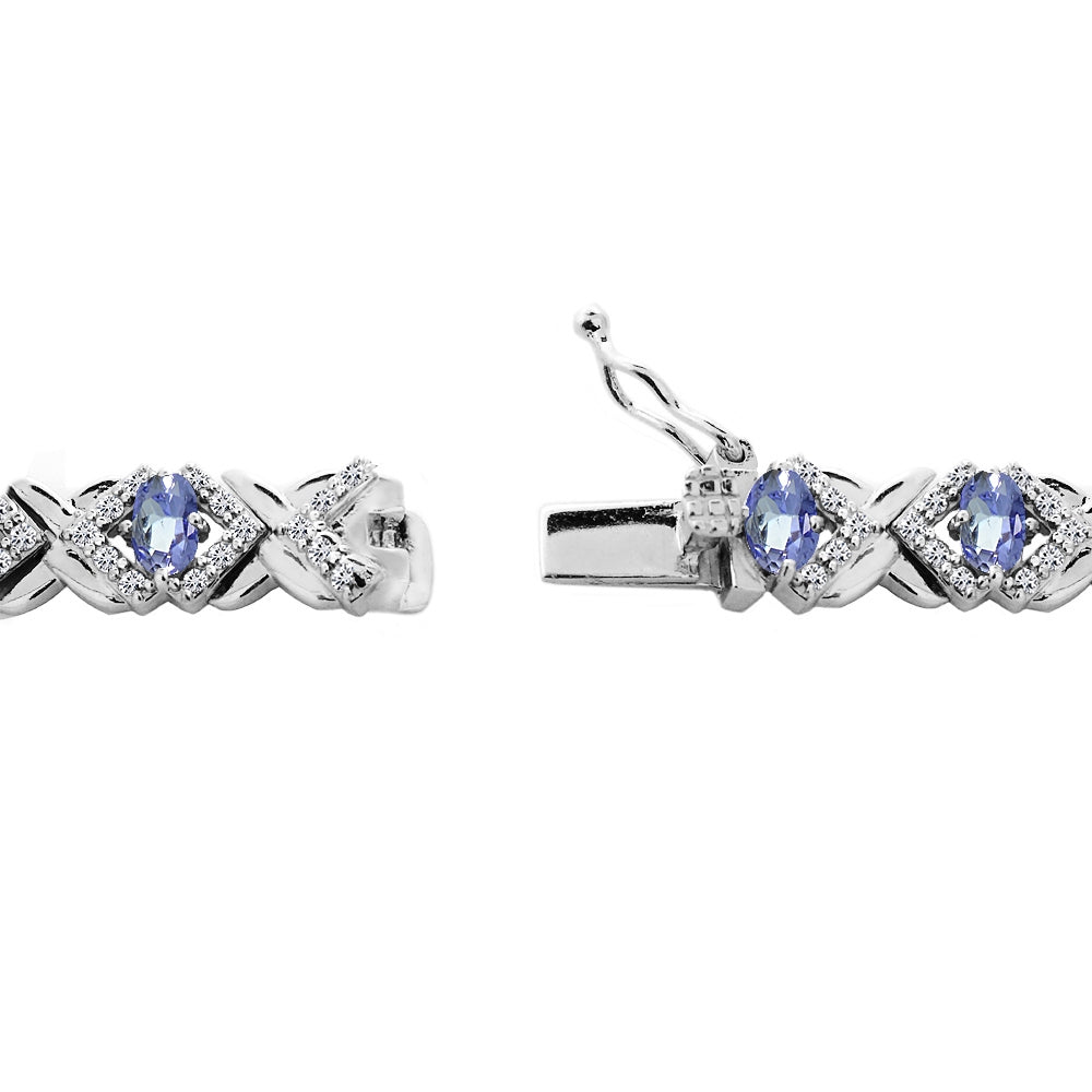Sterling Silver Tanzanite Oval X Design Polished Tennis Bracelet-2