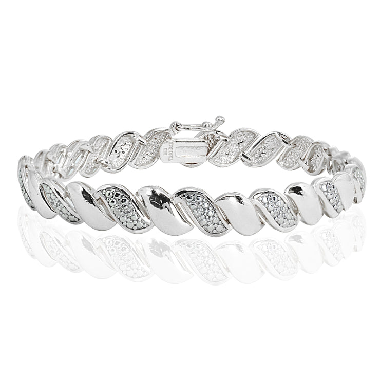 Sterling Silver Polished Swirl Round  Diamond Accent Fashion Bracelet, JK-I3