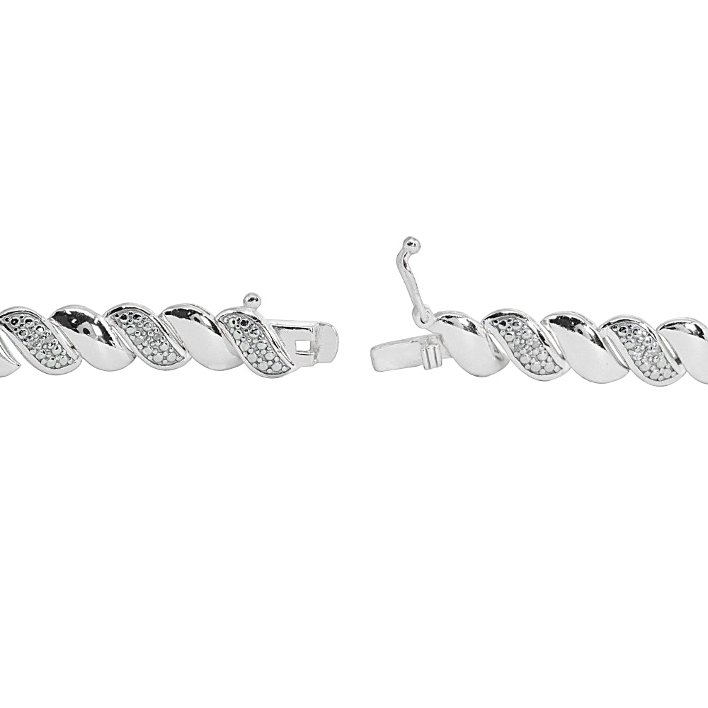 Sterling Silver Polished Swirl Round  Diamond Accent Fashion Bracelet, JK-I3-2
