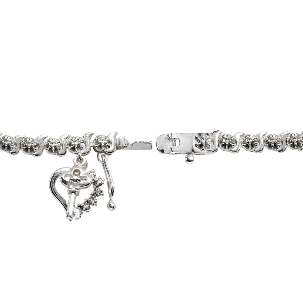 Sterling Silver Polished Swirl S Design Round  Diamond Accent Fashion Bracelet, JK-I3-2