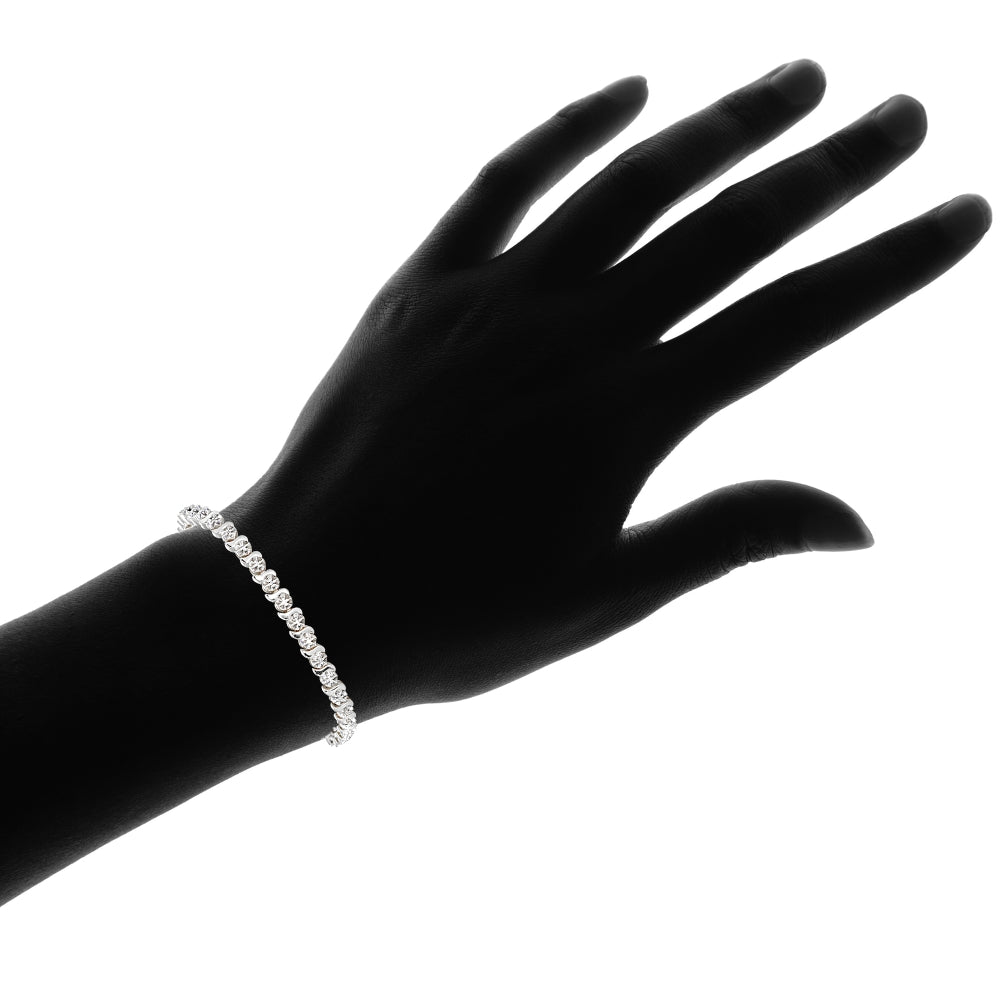 Sterling Silver Polished Swirl S Design Round  Diamond Accent Fashion Bracelet, JK-I3-3