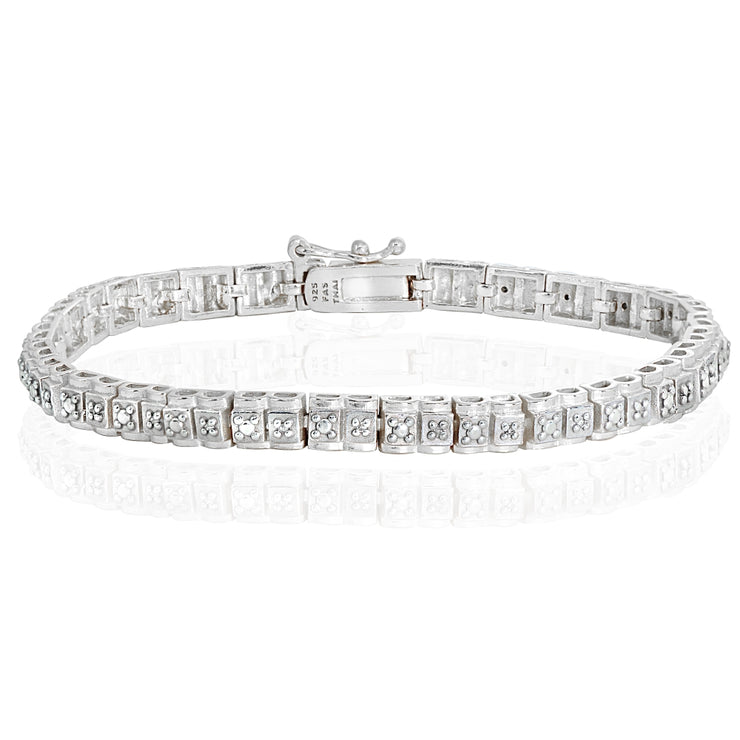Sterling Silver Polished Square Diamond Accent Fashion Bracelet, JK-I3