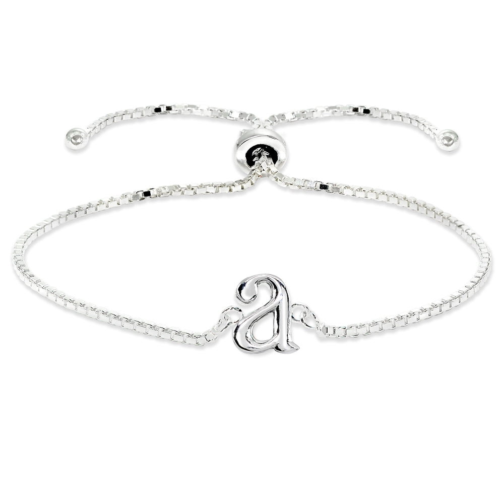 Sterling Silver A Letter Initial Alphabet Name Personalized 925 Silver Adjustable Bolo Bracelet