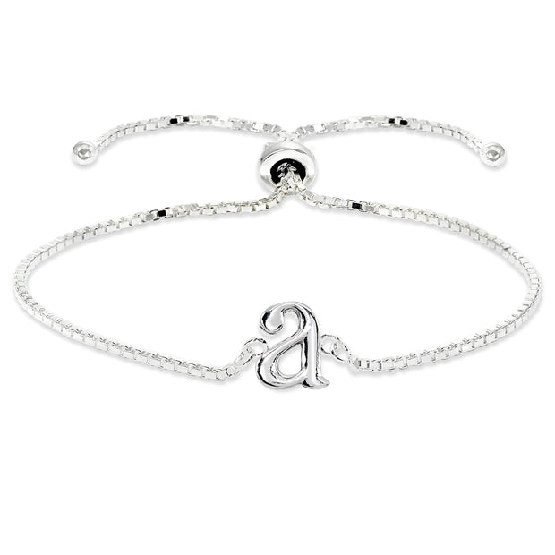 Sterling Silver A Letter Initial Alphabet Name Personalized 925 Silver Adjustable Bolo Bracelet
