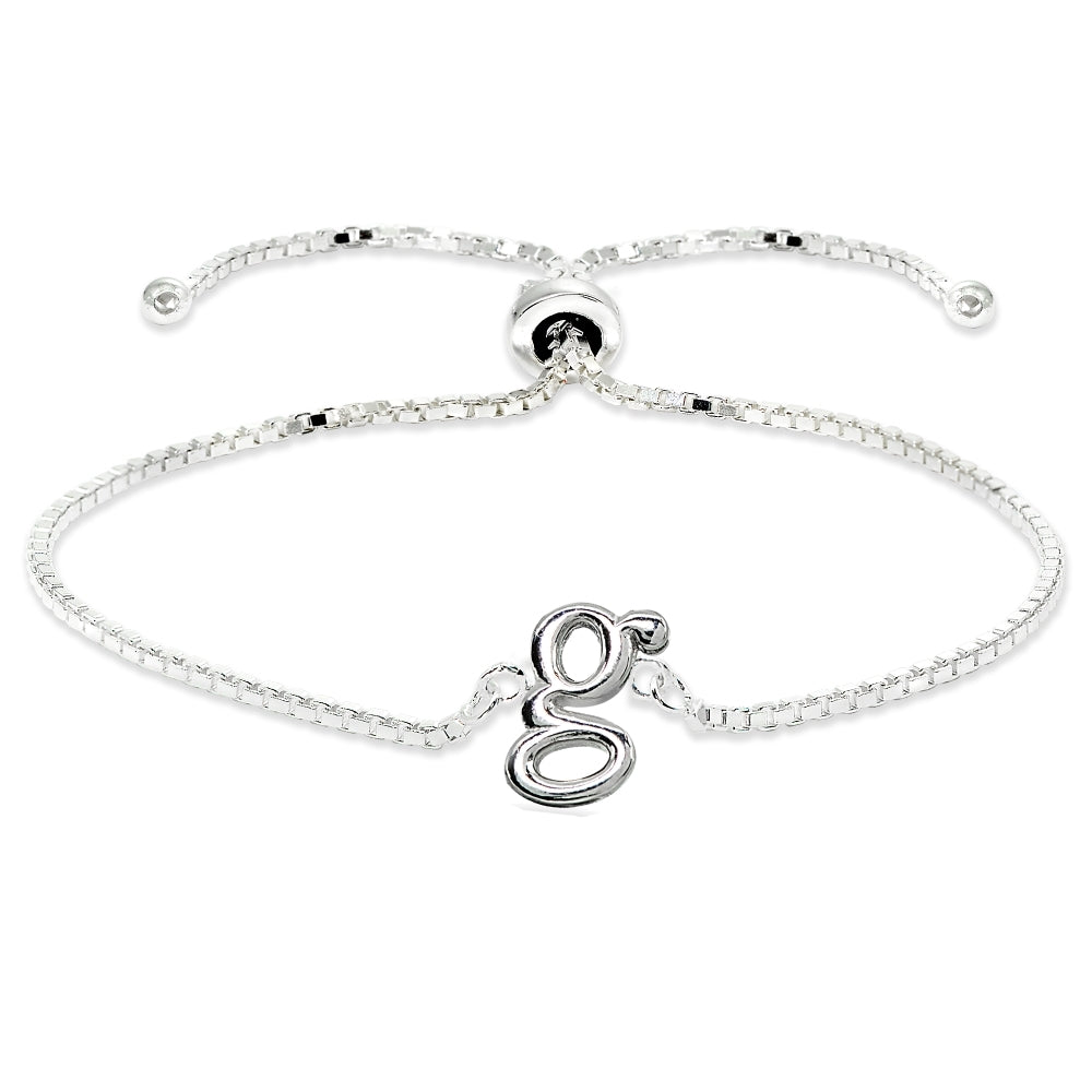 Sterling Silver G Letter Initial Alphabet Name Personalized 925 Silver Adjustable Bolo Bracelet