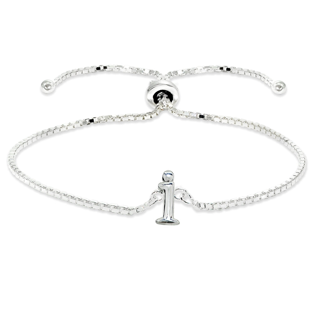 Sterling Silver I Letter Initial Alphabet Name Personalized 925 Silver Adjustable Bolo Bracelet