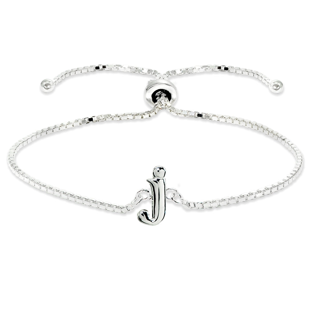 Sterling Silver J Letter Initial Alphabet Name Personalized 925 Silver Adjustable Bolo Bracelet