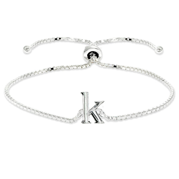 Sterling Silver K Letter Initial Alphabet Name Personalized 925 Silver Adjustable Bolo Bracelet
