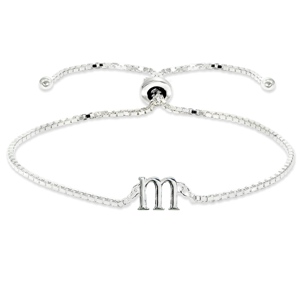 Sterling Silver M Letter Initial Alphabet Name Personalized 925 Silver Adjustable Bolo Bracelet