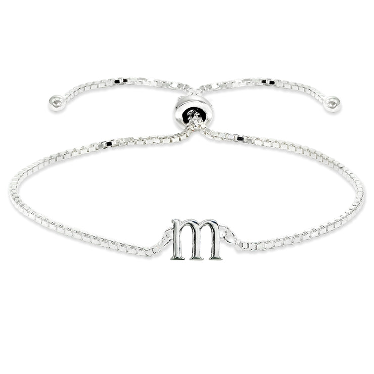 Sterling Silver M Letter Initial Alphabet Name Personalized 925 Silver Adjustable Bolo Bracelet