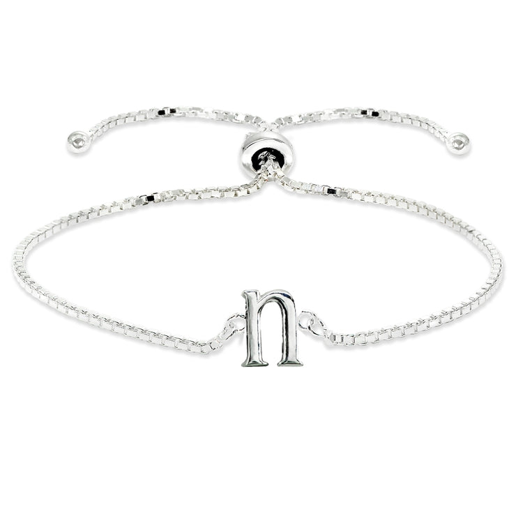Sterling Silver N Letter Initial Alphabet Name Personalized 925 Silver Adjustable Bolo Bracelet