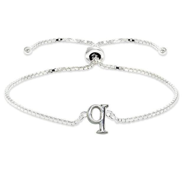 Sterling Silver Q Letter Initial Alphabet Name Personalized 925 Silver Adjustable Bolo Bracelet