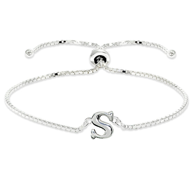 Sterling Silver S Letter Initial Alphabet Name Personalized 925 Silver Adjustable Bolo Bracelet
