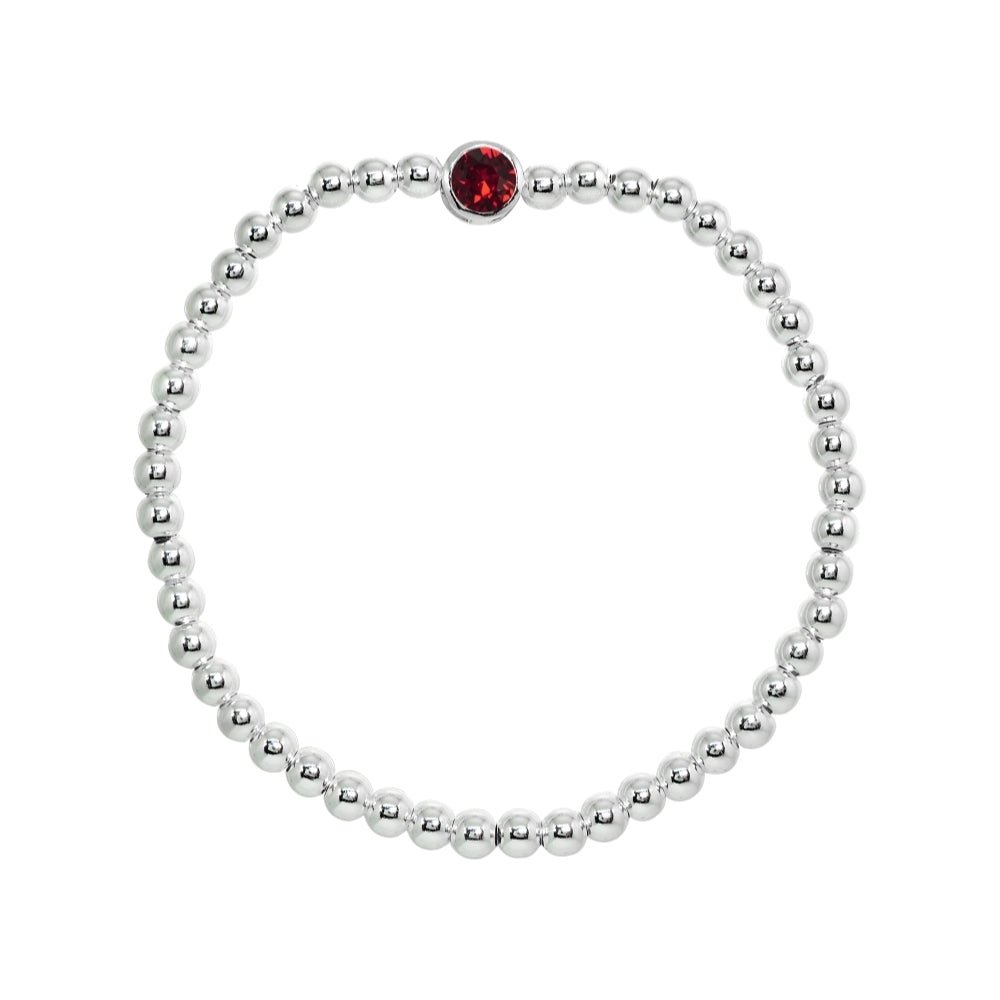 Sterling Silver Polished Beads Stretch Bracelet Made with Purple Swarovski Crystal-2