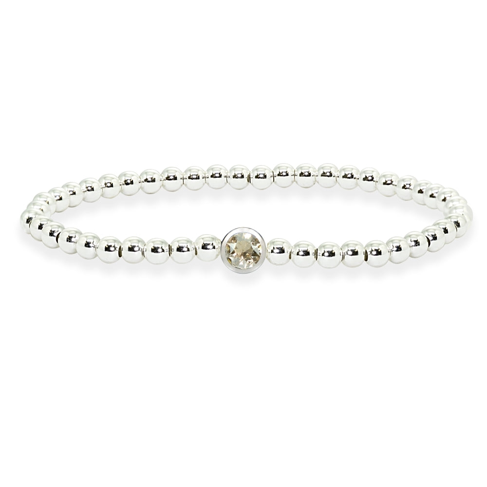 Sterling Silver Polished Beads Stretch Bracelet Made with Green Shadow Swarovski Crystal