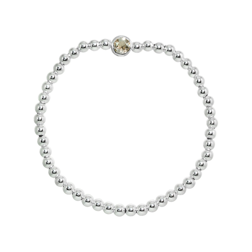 Sterling Silver Polished Beads Stretch Bracelet Made with Green Shadow Swarovski Crystal-2
