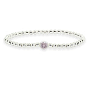 Sterling Silver Polished Beads Stretch Bracelet Made with Light Purple Swarovski Crystal