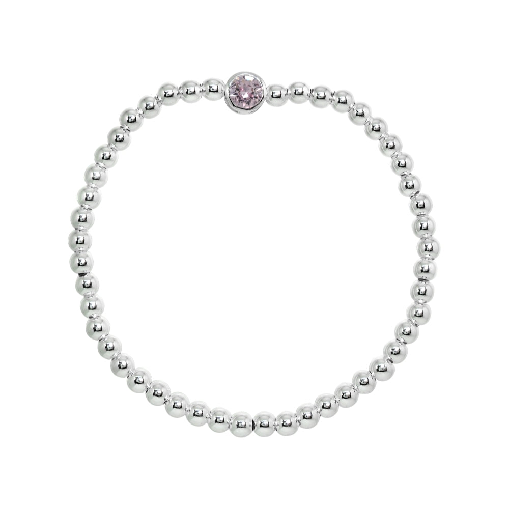 Sterling Silver Polished Beads Stretch Bracelet Made with Light Purple Swarovski Crystal-2