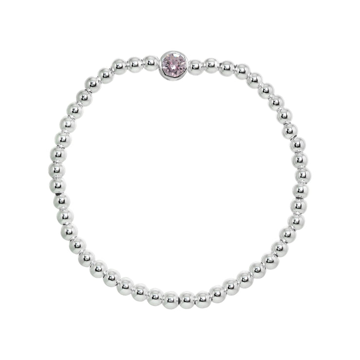 Sterling Silver Polished Beads Stretch Bracelet Made with Light Purple Swarovski Crystal