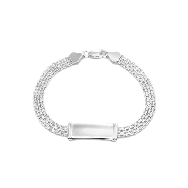 Sterling Silver Polished Bar Tube Fashion Mesh Chain Bracelet