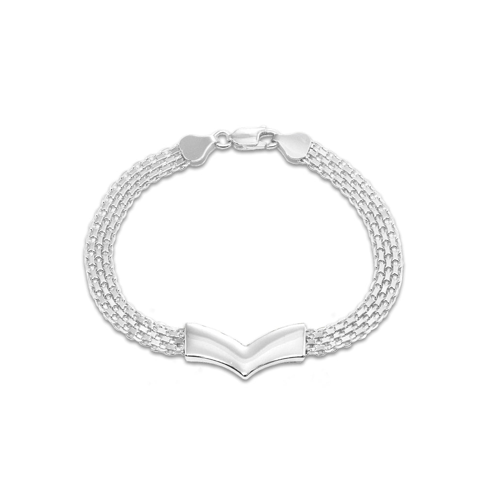 Sterling Silver Polished Pointed V Chevron Fashion Mesh Chain Bracelet