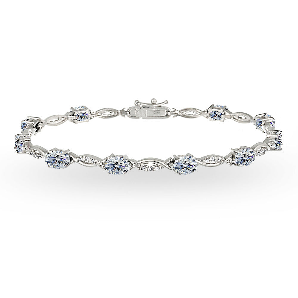 Sterling Silver Clear 6x4mm Oval-Cut Tennis Bracelet Made with Swarovski Crystals