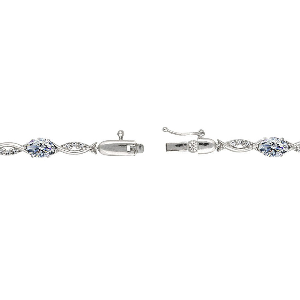 Sterling Silver Clear 6x4mm Oval-Cut Tennis Bracelet Made with Swarovski Crystals-2