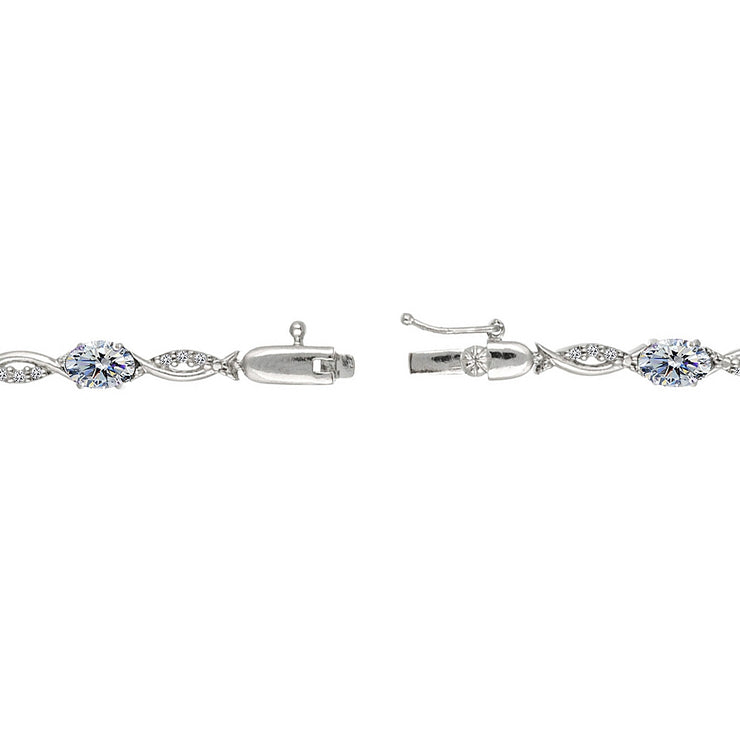 Sterling Silver Clear 6x4mm Oval-Cut Tennis Bracelet Made with Swarovski Crystals