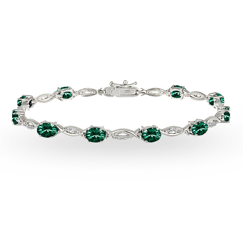 Sterling Silver Green 6x4mm Oval-Cut Tennis Bracelet Made with Swarovski Crystals
