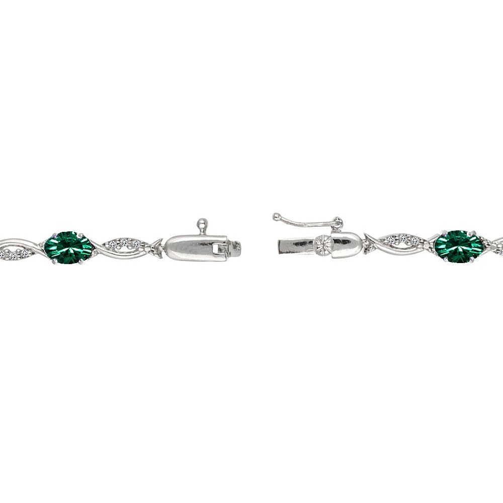 Sterling Silver Green 6x4mm Oval-Cut Tennis Bracelet Made with Swarovski Crystals-2