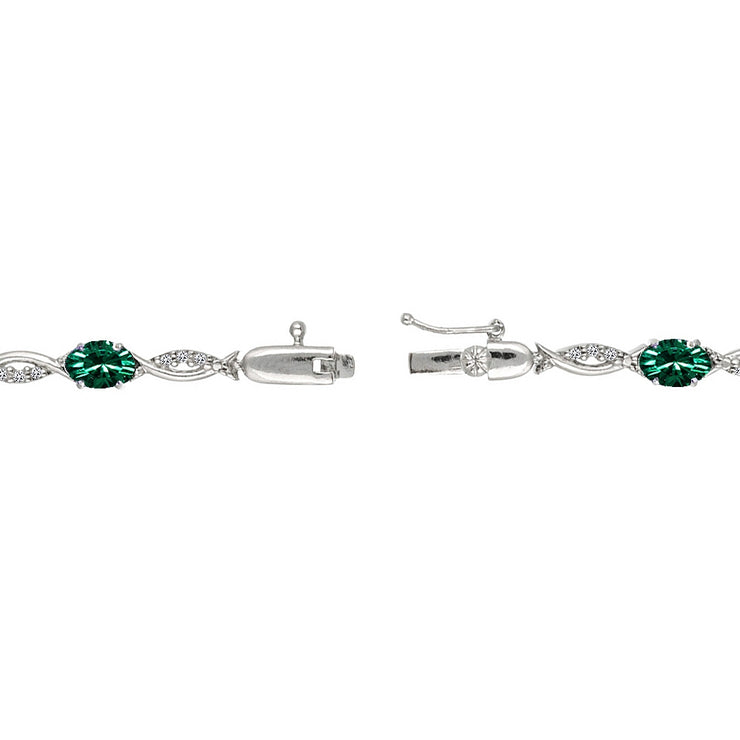 Sterling Silver Green 6x4mm Oval-Cut Tennis Bracelet Made with Swarovski Crystals