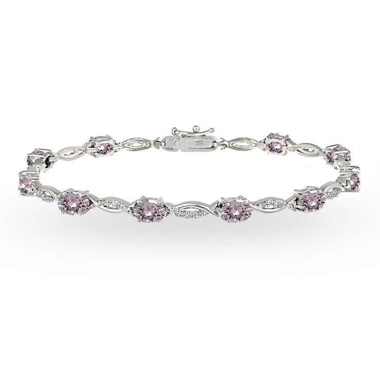 Sterling Silver Pink 6x4mm Oval-Cut Tennis Bracelet Made with Swarovski Crystals
