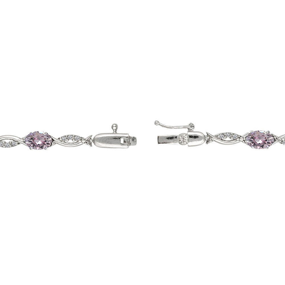 Sterling Silver Pink 6x4mm Oval-Cut Tennis Bracelet Made with Swarovski Crystals-2
