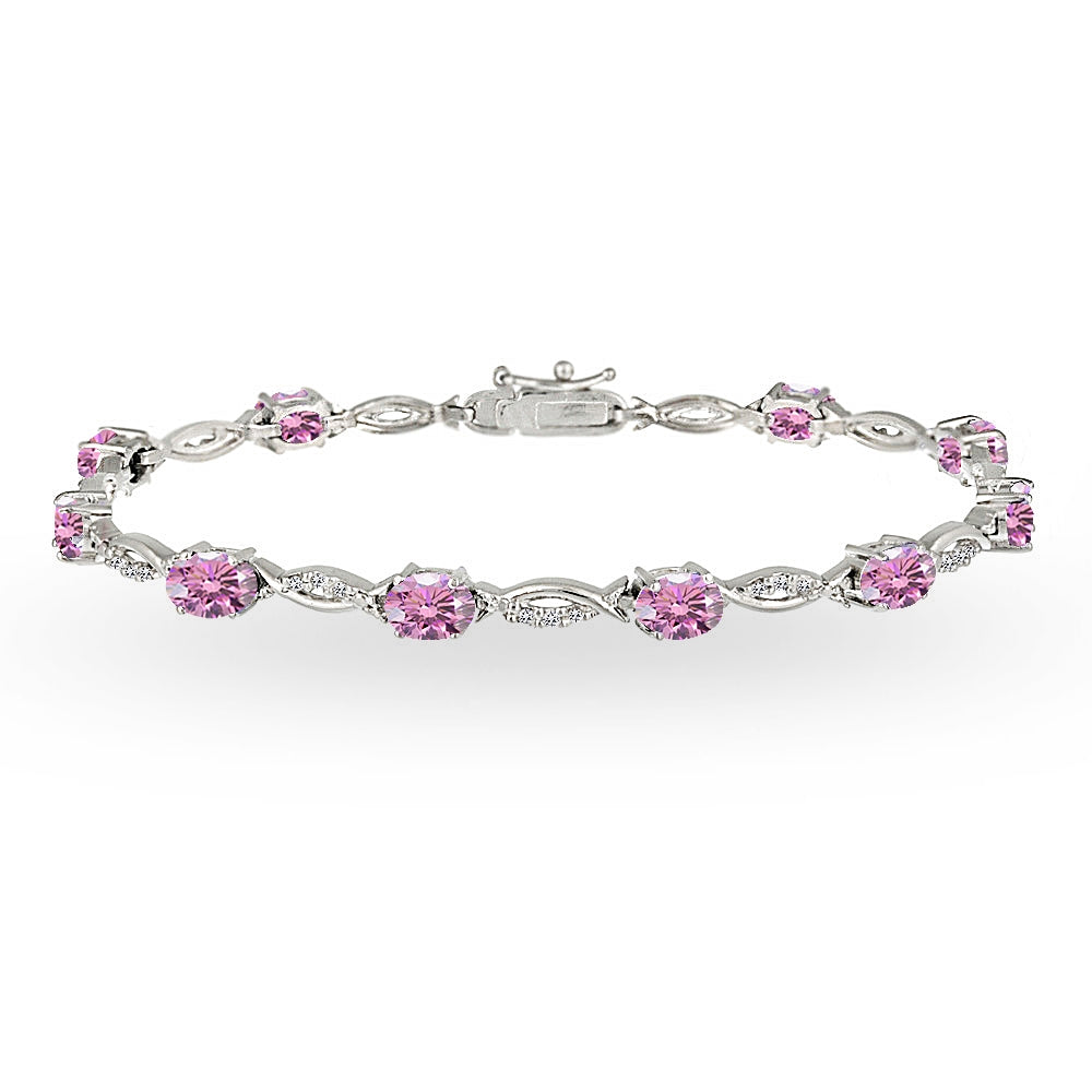 Sterling Silver Light Rose 6x4mm Oval-Cut Tennis Bracelet Made with Swarovski Crystals
