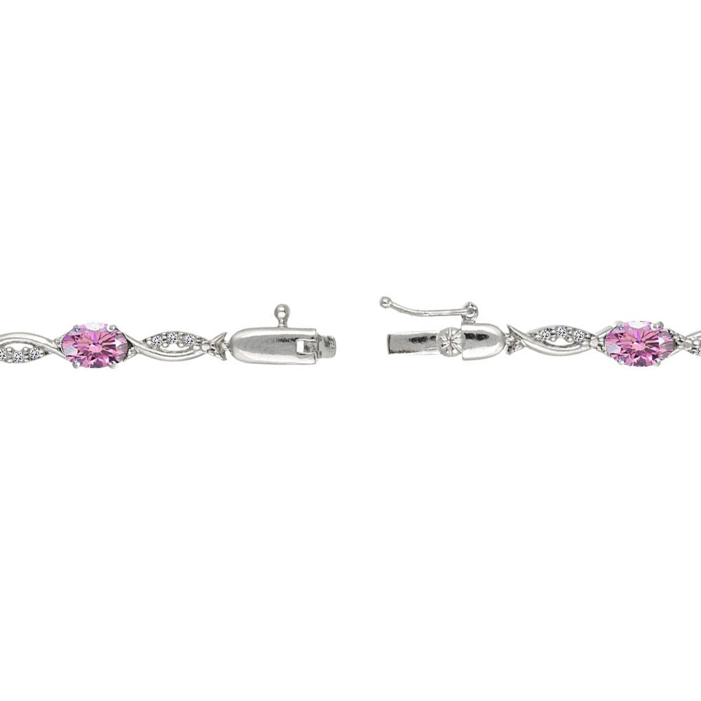 Sterling Silver Light Rose 6x4mm Oval-Cut Tennis Bracelet Made with Swarovski Crystals-2