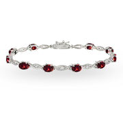 Sterling Silver Red 6x4mm Oval-Cut Tennis Bracelet Made with Swarovski Crystals