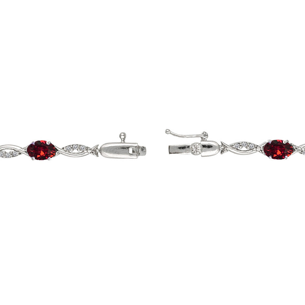 Sterling Silver Red 6x4mm Oval-Cut Tennis Bracelet Made with Swarovski Crystals-2