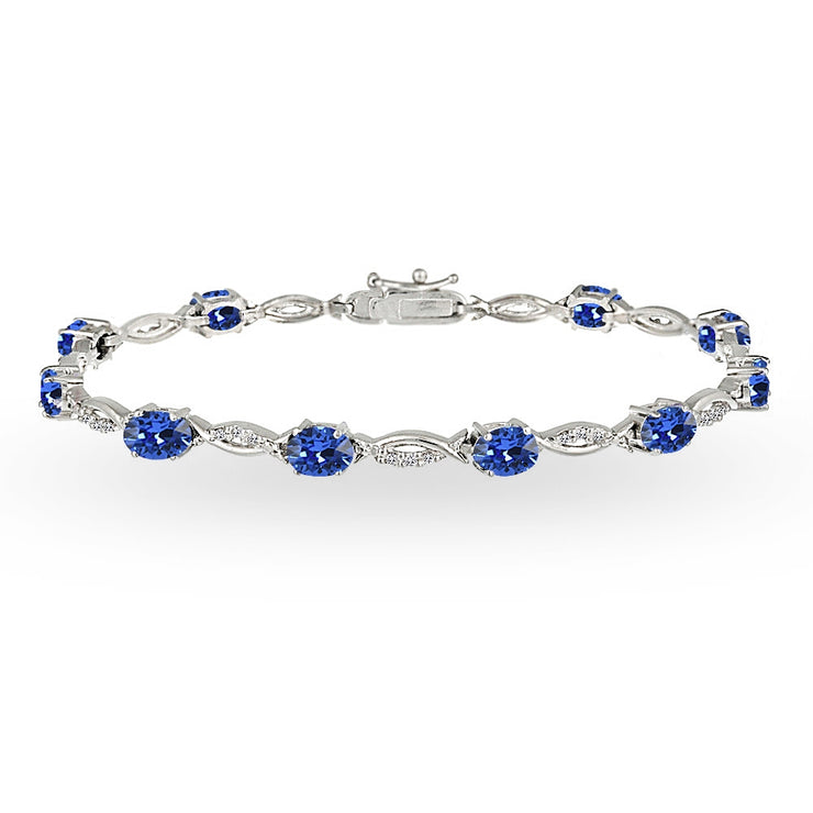 Sterling Silver Blue 6x4mm Oval-Cut Tennis Bracelet Made with Swarovski Crystals